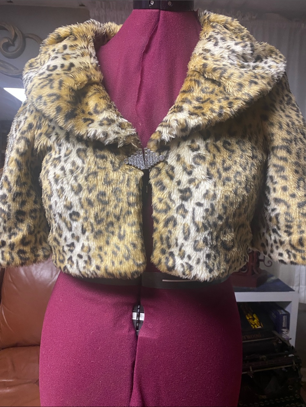 Leopard Print Faux Fur Cropped Jacket - Gold/Black